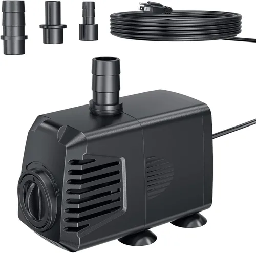 POPOSOAP Bomba de agua sumergible de 200 GPH, fuente de agua (700 L/H, 12 W) con elevación de alta elevación ajustable de 5.9 pies y 3 boquillas y