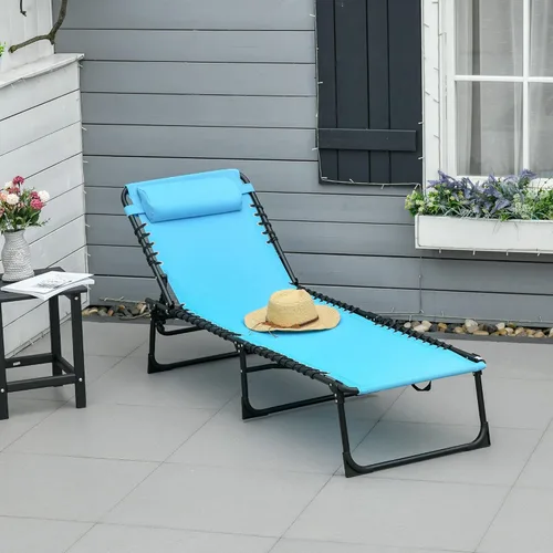 Miniatura 8 de Outsunny Tumbona plegable, silla de bronceado para patio, tumbona para exteriores con respaldo reclinable de 4 posiciones, asiento de malla Azul