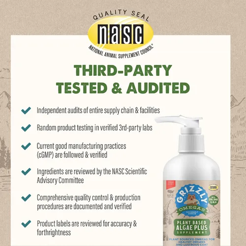 Miniatura 8 de Grizzly Pet Products Algal Plus Omega 3-6-9 Suplemento alimenticio para perros y gatos, botella de 8 onzas