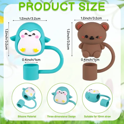 Miniatura 3 de 20 tapas de paja de animales compatibles con Stanley Cup, de silicona, reutilizables, para vasos de 30 y 40 onzas, accesorios de 0.394 in
