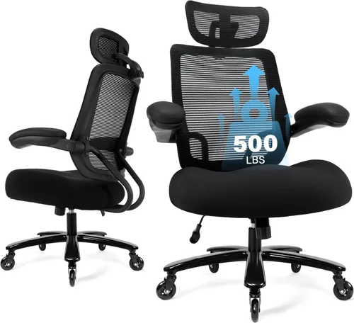 Miniatura 11 de Silla de oficina grande y alta de 500 libras, silla de escritorio ergonómica de malla resistente, silla de computadora con respaldo alto, Negro