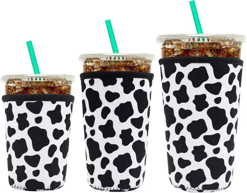 Miniatura 8 de YR Funda aislante de neopreno reutilizable para tazas de café helado, paquete de 3 fundas para bebidas heladas y calientes, enfriador de bebidas