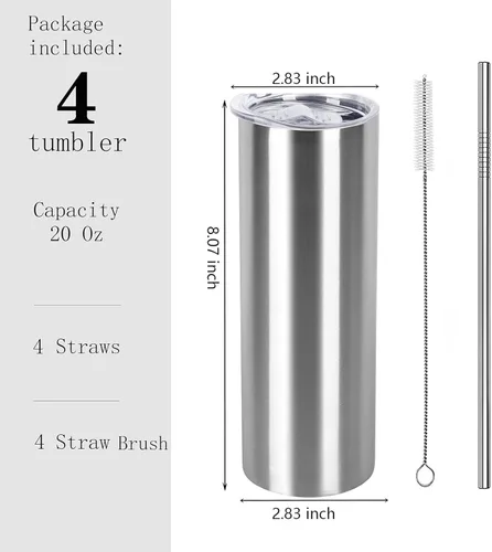 Miniatura 7 de Juego de vasos rectos y delgados de 20 onzas, vaso de viaje delgado de acero inoxidable a granel, regalo de cumpleaños para mujeres, amigas y 20