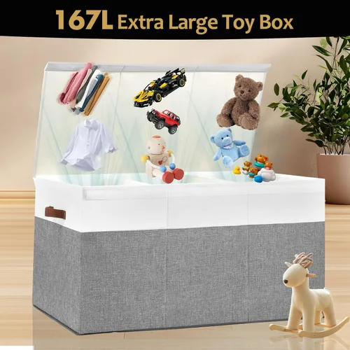 Miniatura 2 de Gowee Caja de almacenamiento de juguetes extragrande con tapa, cesta organizadora de juguetes resistente con divisores para niños, niñas, guardería
