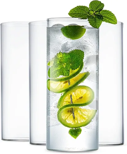LUXU Vasos para beber de 12 onzas, juego de 4 vasos altos finos, cristalería de bar elegante para agua, jugo, cerveza, bebidas y cócteles y bebidas