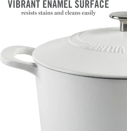 Miniatura 3 de MARTHA STEWART Gatwick - Olla Holandesa de Hierro Fundido Esmaltado de 7 Cuartos con Tapa, Color Blanco Mate, Olla Holandesa Duradera y Resistente