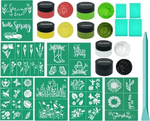 Miniatura 8 de JAJADO Plantillas de flores silvestres, 4 unidades, plantillas de pantalla de seda autoadhesivas, plantillas de flores de rosas, animales, plantas