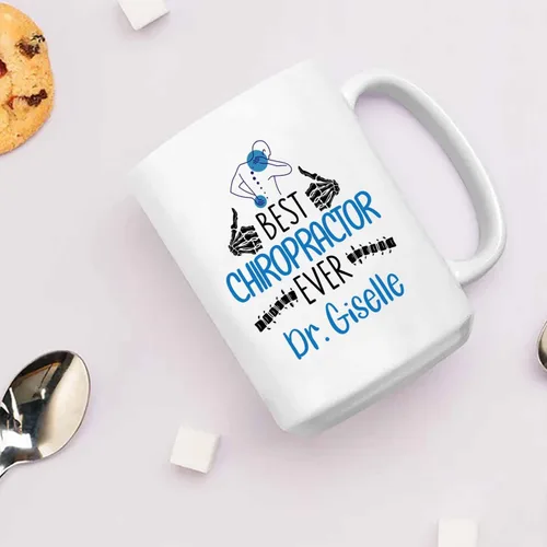 Miniatura 3 de Taza de té blanca personalizada con nombre quiropráctico de 11 onzas, 15 onzas, taza de café quiropráctico personalizada, taza de café quiropráctica