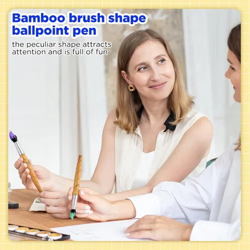 Miniatura 6 de 20 pinceles de bambú con forma de pincel, bolígrafo retráctil, bolígrafos de tinta para actividades artísticas, escuela, papelería, fiestas