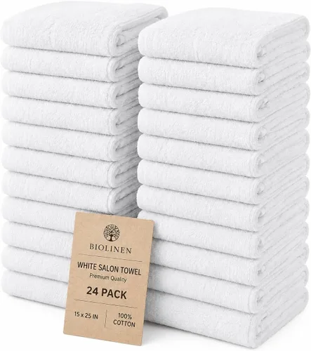 Miniatura 7 de BIOLINEN Juego de 24 toallas de algodón para salón de belleza, 15 x 25 pulgadas, ultra suaves, 100% algodón, toalla de mano, color blanco y negro