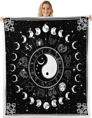 Miniatura 10 de Erosebridal Manta de árbol de la vida, sol y luna para sofá cama, manta de forro polar gótico de polilla trippy, manta de sherpa cósmica