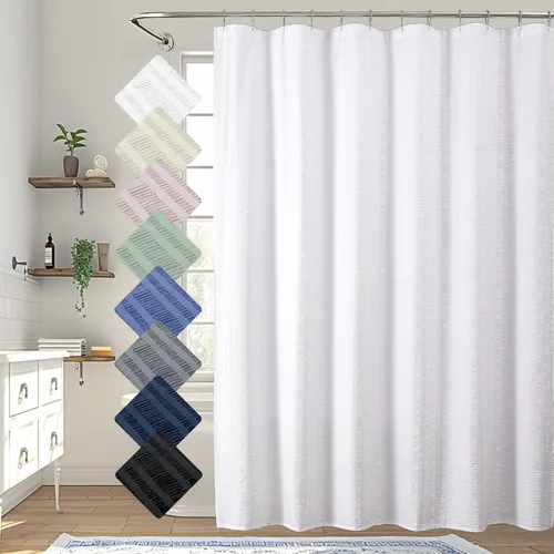 Aiyufeng Moga Cortina de ducha extra larga blanca de 72 x 84 pulgadas, cortina de ducha de tela texturizada en relieve 3D para baño, repelente al