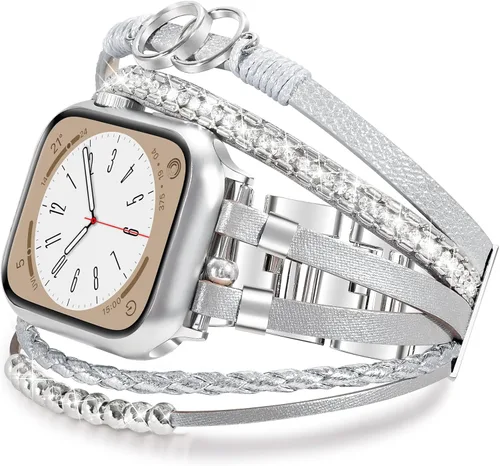 Miniatura 12 de MOFREE - Pulsera de cuero boho compatible con Apple Watch Band de 38, 40, 41 mm, pulsera de cuentas multicapa hecha a mano para Apple Watch, correa
