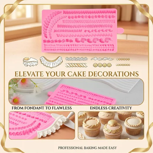 Miniatura 3 de Lambeth Borders - Molde de silicona para decoración de pasteles de crema batida, para fiestas de cumpleaños, adornos de cupcakes de Acción