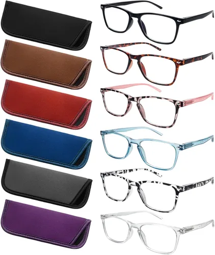 Miniatura 8 de Paquete de 6 lentes de lectura para mujeres y hombres, lentes de bisagra de resorte, bloqueo de luz azul, antifatiga ocular, lectores de computadora