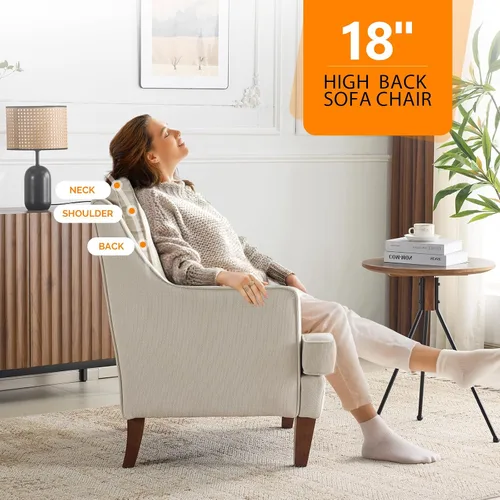 Miniatura 3 de VINGLI Juego de 2 sillas decorativas modernas de mediados de siglo, sillón tapizado beige, cómodos sillones de lectura, respaldo alto para sala