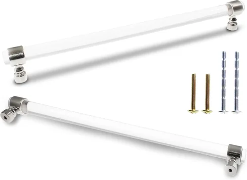 Miniatura 13 de Paquete de 2 Perillas Acrílicas para Gabinetes y Cajones Plateadas, Tiradores Transparentes de Barra en T de Un Solo Agujero para Cajones de Tocador