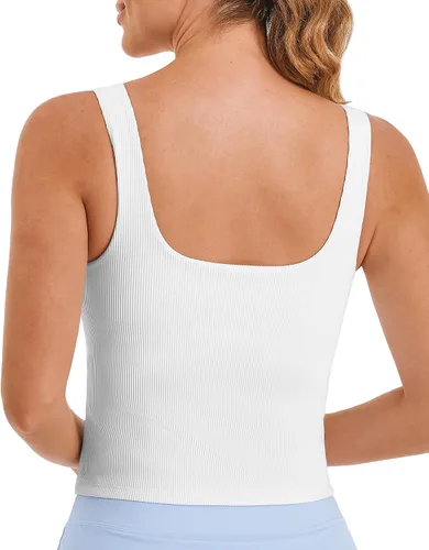 Miniatura 7 de Stelle Camiseta sin mangas acanalada para mujer, sin costuras, acolchada, para entrenamiento, sin mangas, cuello cuadrado, camisetas básicas