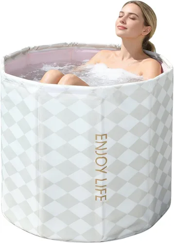 Miniatura 10 de Bañera portátil para adultos, bañera plegable independiente para ducha, bañera de hielo caliente con espuma térmica gruesa para mantener la Azul