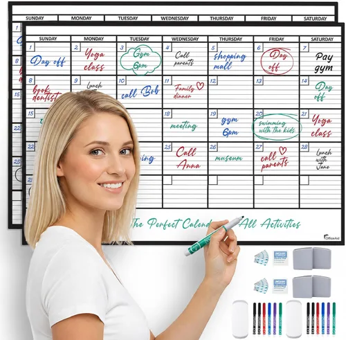 Miniatura 19 de (2 PK) Pequeño Calendario de Borrado en Seco para Pared, 17x26 Pulgadas, Pequeño Calendario de Pared Borrable, Pizarra Blanca para Oficina, Hogar