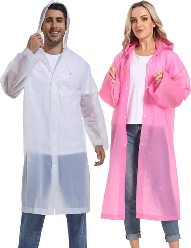 Miniatura 17 de 2 piezas de ponchos de lluvia reutilizables para adultos, abrigos de lluvia para adultos, chaquetas de lluvia, impermeables para hombres y mujeres