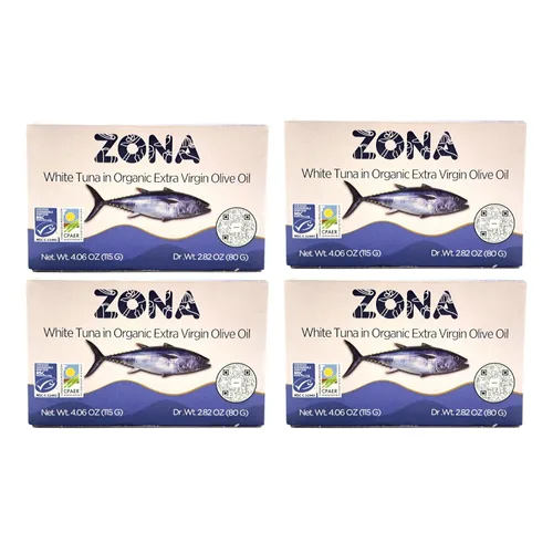 ZONA Atún blanco océano en aceite de oliva virgen extra orgánico, empaquetado a mano en España, certificado orgánico, certificado MSC, lata de fácil