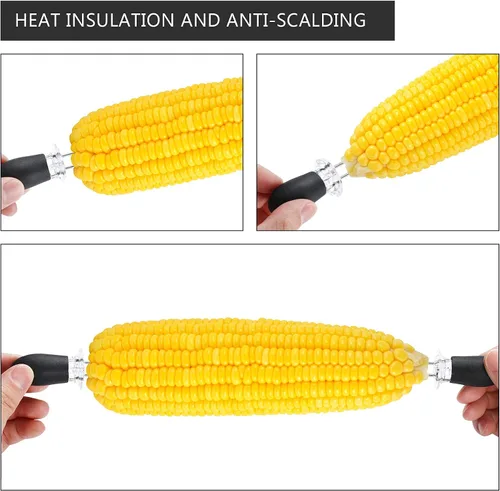 Miniatura 5 de AUGSUN 18 unids/9 pares de soportes de maíz negro, soportes de mazorca de maíz de acero inoxidable para mazorca de maíz en la mazorca de barbacoa