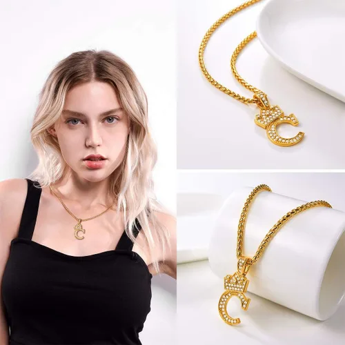 Miniatura 4 de U7 Collar con inicial de la A a la Z, dije de letra helada con cadena de 22 a 24 pulgadas, para hombres y mujeres, con nombre del alfabeto de hip