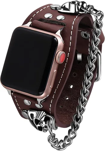 Miniatura 8 de VIQIV Pulsera de cuero con calavera compatible con Apple Watch Band Ultra de 1.929 in, 1.732 in, 1.772 in, 1.654 in, 1.614 in, 1.575 in, 1.496 in