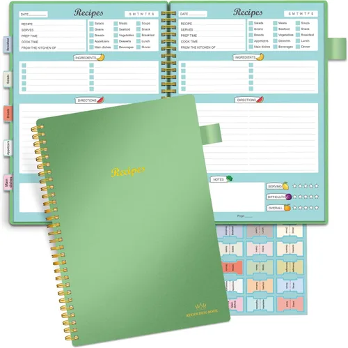 Miniatura 8 de Libro de Recetas para Escribir tus Propias Recetas, Cuaderno de Recetas en Blanco con Pestañas para Amantes de la Cocina Familiar, Organizador