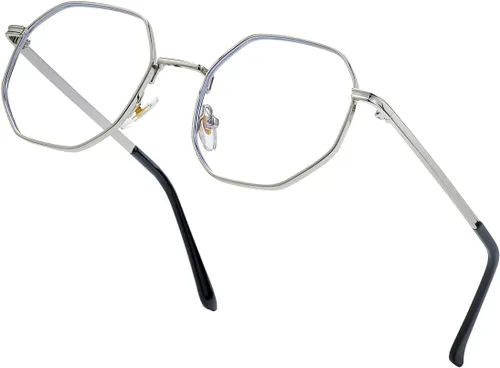 Miniatura 18 de JOVAKIT Gafas de bloqueo de luz azul con forma de polígono para mujeres y hombres, estilo vintage, octagonales cuadradas, sin prescripción, gafas