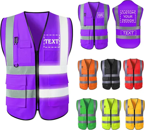 Miniatura 10 de Chaleco de seguridad con logotipo personalizado para hombre, chaleco de trabajo protector de alta visibilidad con reflectante Amarillo