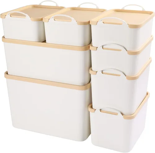 Miniatura 14 de ANMINY 12 contenedores de plástico con tapas, grandes cajas de almacenamiento blancas para organización, cestas de almacenamiento de plástico