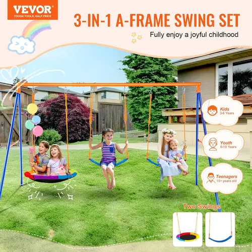 Miniatura 2 de VEVOR Juegos de columpios para patio trasero, con 1 asiento de columpio de platillo, 1 asiento de columpio de cinturón, juego de columpio