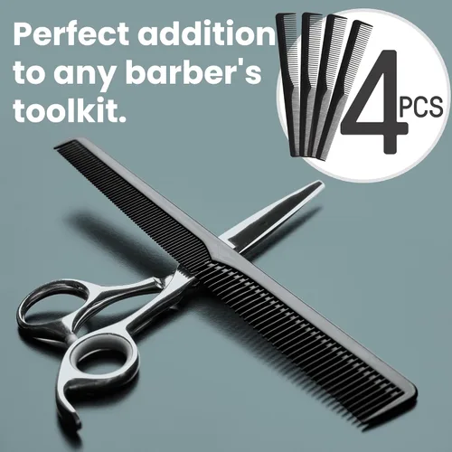 Miniatura 7 de Peines de barbero de fibra de carbono de alta calidad, paquete de 4, peine de barbero resistente al calor, 7.3 pulgadas, ideal para uso doméstico