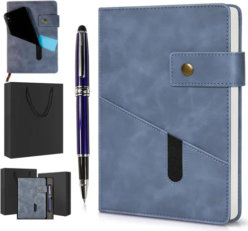 Miniatura 8 de vfaejll Cuaderno de cuero rayado A5, juego de diario personal de tapa dura con bolígrafo y caja de regalo, 100 páginas de 2.95 oz/yd² de papel