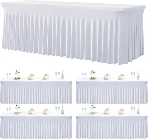 Miniatura 72 de Paquete de 2 manteles de spandex para mesas rectangulares de 8 pies, mantel elástico rosa de 8 pies, manteles ajustados, falda de mesa para fiestas