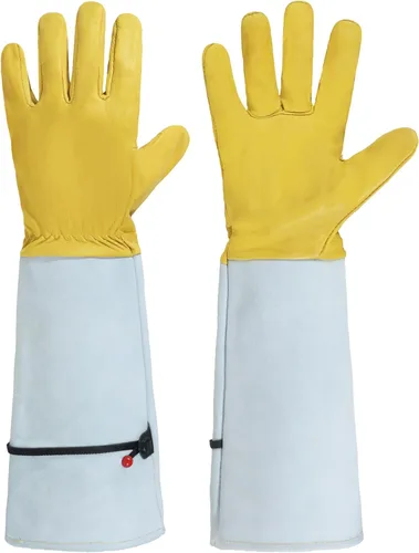Miniatura 26 de HANDLANDY Guantes de jardinería de cuero, guantes largos a prueba de espinas, guantes de jardín resistentes, longitud al codo, guantes de poda