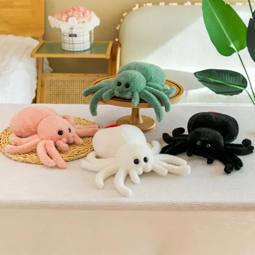 Miniatura 5 de Peluche de araña de Halloween, juguete de peluche de araña, lindo peluche de arañas, juguete de arañas saltadoras abrazable de 9.8 pulgadas, Blanco