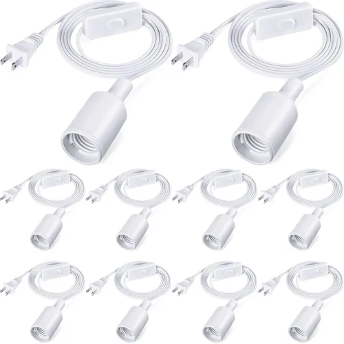 Miniatura 9 de Paquete de 10 cables de luz colgante con interruptor, extensión de portalámparas, kit de lámpara de cable de portalámparas para casquillo de lámpara