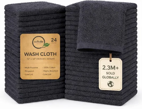 Miniatura 15 de Paquete de 24 paños 100 % algodón (12 x 12 pulgadas), suaves, altamente absorbentes, toallas para la cara, paños de lavado para la cara, hilado