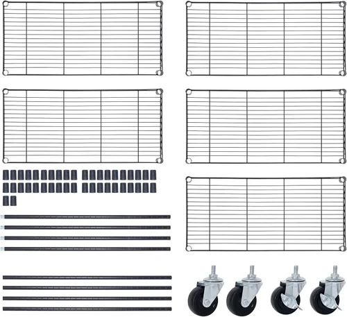 Miniatura 9 de ZENY Estantería resistente de 5 estantes con ruedas, organizador de metal para cocina, oficina, garaje, color negro