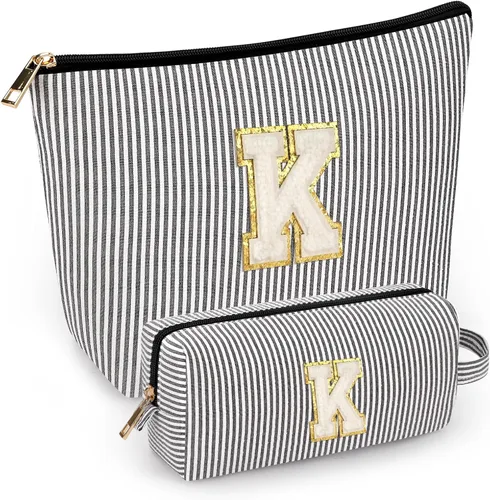 Miniatura 85 de 2 piezas de bolsas de maquillaje iniciales para mujeres: bolsa de cosméticos para viaje y artículos de tocador - Regalos de cumpleaños para niñas