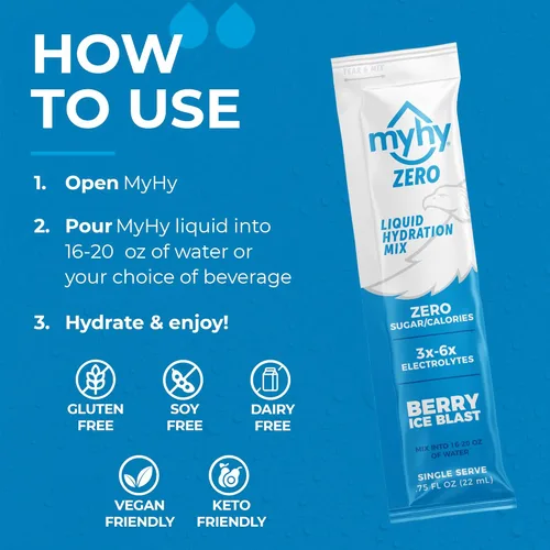 Miniatura 3 de MyHy ZERO - Paquetes de hidratación líquida – Mezcla de bebidas con electrolitos, paquetes hidratantes líquidos con electrolitos para hidratación
