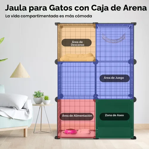 Miniatura 3 de PAWING Recinto para gatos para interiores con caja de arena, jaula de alambre de metal de 3 niveles, diseño desmontable para gatos, gatitos