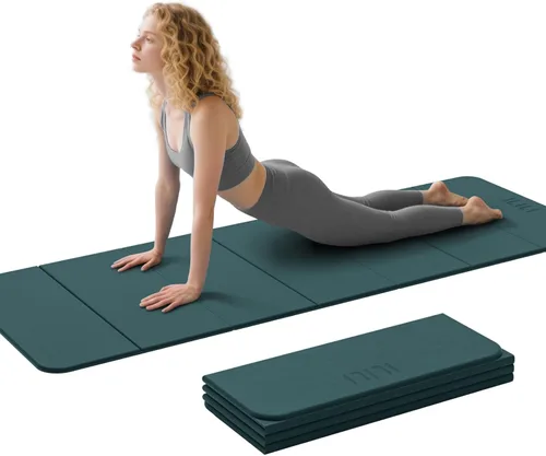 ILILI Esterilla de yoga plegable de 71 x 24 x 0.3 pulgadas, tapete antideslizante de TPE para el hogar, impermeable y ligero (2 libras) para Verde