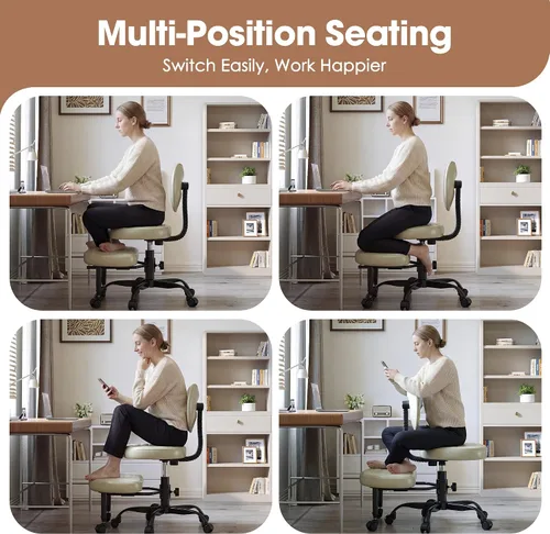 Miniatura 4 de Silla de oficina con patas cruzadas, sillas giratorias de 360° para adultos, silla de oficina ergonómica de patas cruzadas ajustable en altura