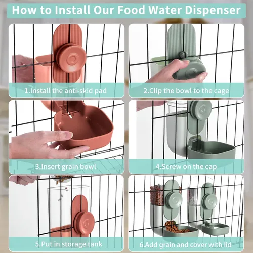 Miniatura 5 de Lemtrflo Dispensador Automático Colgante de Alimentos y Agua, Juego de Alimentador de Gravedad para Conejos, Chinchillas, Conejitos de Indias, Marrón