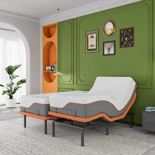 Miniatura 15 de ESHINE Base de cama ajustable individual XL con colchón híbrido de 14" Inclinación de almohada, control por aplicación inteligente, gravedad cero