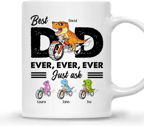 Miniatura 13 de Gossby Taza de café personalizada con texto en inglés "Best Dad Ever" (2 niños) – Taza de papá para papá, esposo – Taza personalizada de 11 onzas